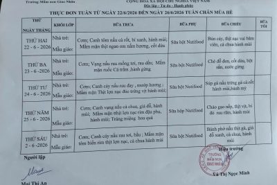 Thực đơn Tháng 6/2026